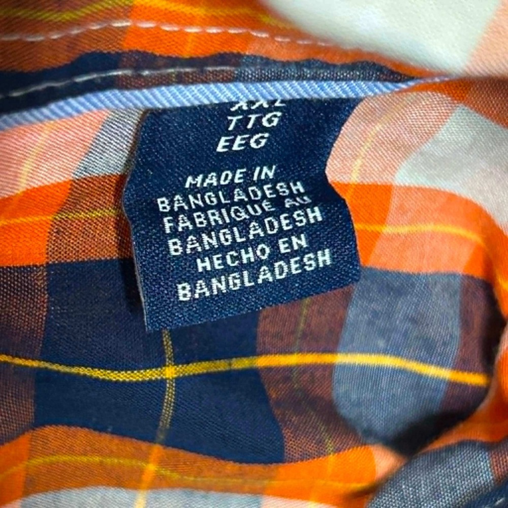 Chaps Mens XXL Easy Care Plaid Button Down Shirt Orange Navy Blue Short Sleeve - Picture 3 of 9